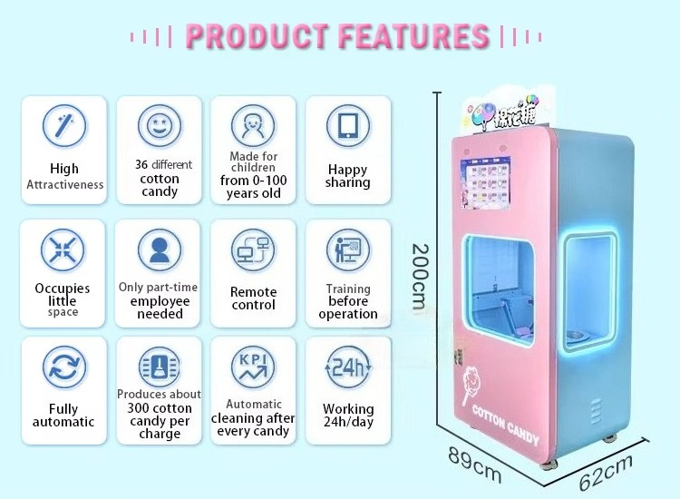 Outdoor Fully Automatic Cotton - Candy Vending Machine review and price